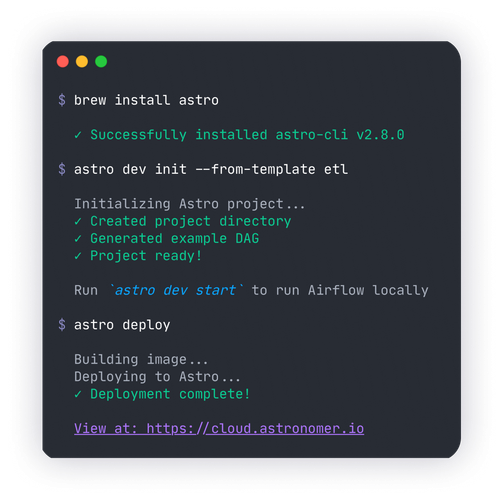 Developer working on data pipelines locally with the Astro CLI interface